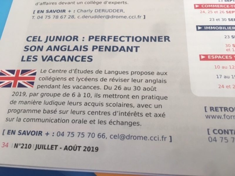 Le Centre d’Etude de Langues de Valence propose fin Août un module CEL JUNIOR